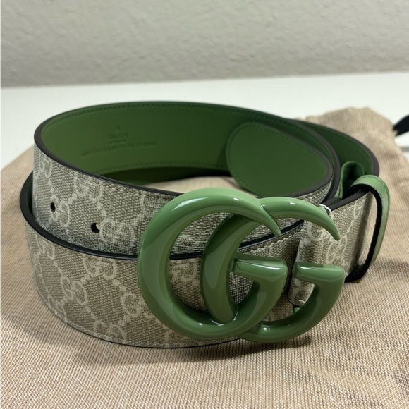 Gucci Marmont GG buckle Supreme Wide Belt Leather and Canvas - Picture 1 of 8